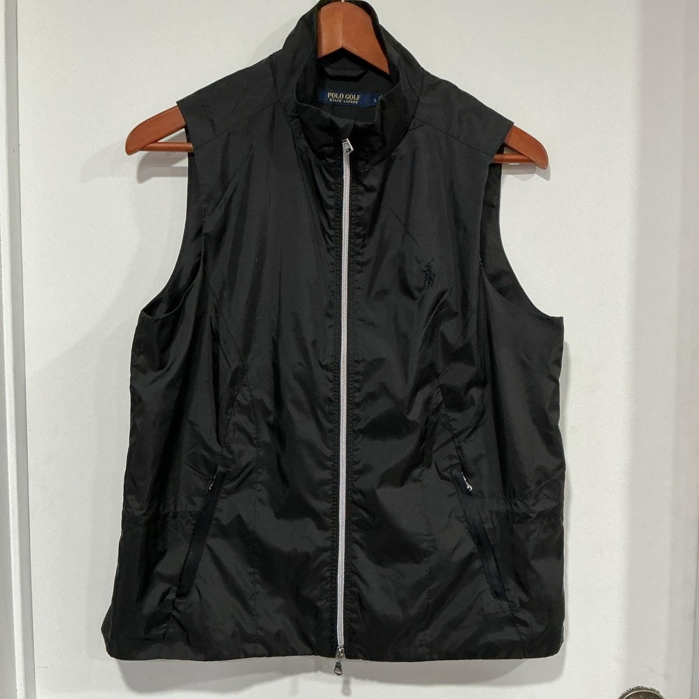 Polo Golf Ralph Lauren Vest Women's L, Black, Zip Up Water Repellant Lightweight